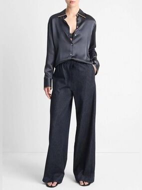 NWT Vince Silk Tipped Slim Long-Sleeve Blouse